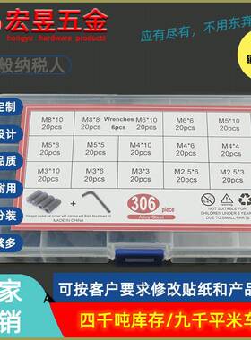 306pcs 12.9级黑色碳钢内六角紧定位机米套装及其他黑锌机米套装