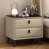 实皮质床头柜现代简卧约用轻奢小型多985家功能木室收纳床边柜储