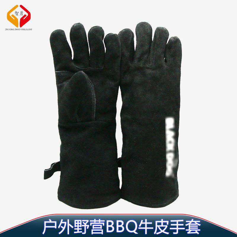 露营隔热防烫野炊手套户外牛二层耐磨全封铝膜40cm烧烤手套BBQ
