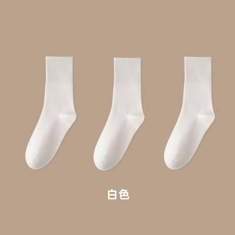 2026新款白色无骨秋季中筒袜ins日系学院风简约纯色堆堆袜袜子女