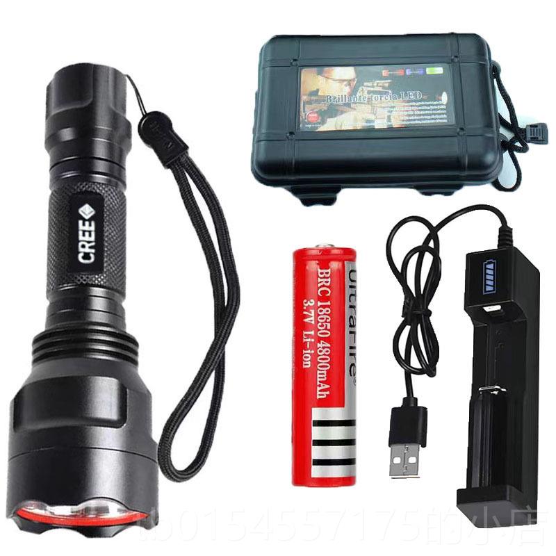 正品223新款C8强光手电筒l0ed灯焦 T6超亮远射铝合照金户外定家用