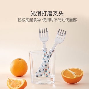 精品水果叉子家用儿童安全可爱高端不锈钢甜品小叉子水果签小花园