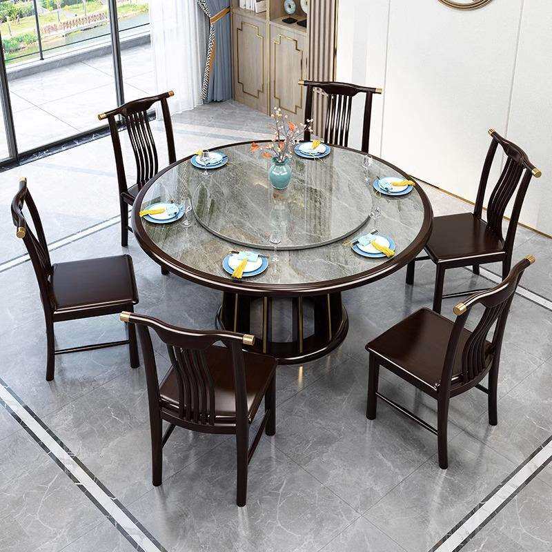 新中式岩板餐桌椅子组合可折叠方圆两用家用吃饭桌子简约现代家具