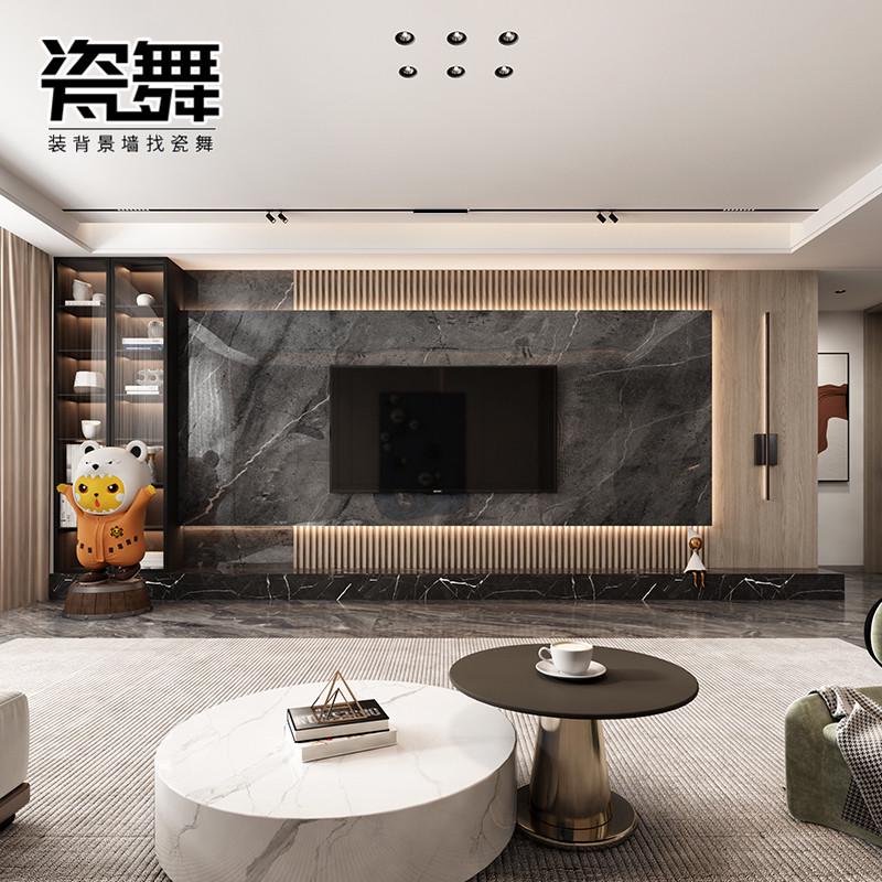 岩板电视背景墙装饰大理石现代简约瓷砖客厅悬空电视墙地台轻奢风