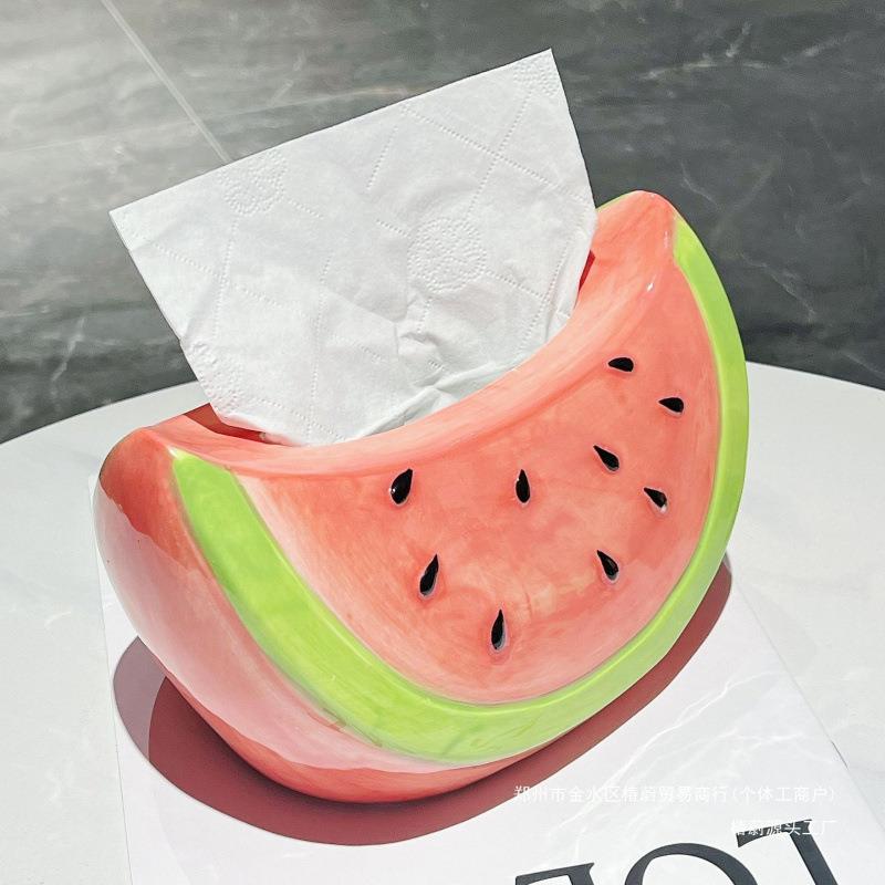 西瓜纸巾盒客厅高级感创意家用摆件桌面玄关茶几装饰品餐桌抽纸盒