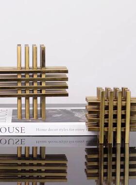 现代简约创意轻奢样板房家居客厅电视柜书房装饰品金属井字形摆件