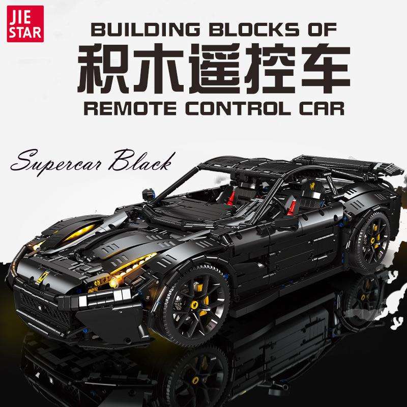 杰星91102法拉F12跑车模型成年高难度拼装插小颗粒积木玩具车