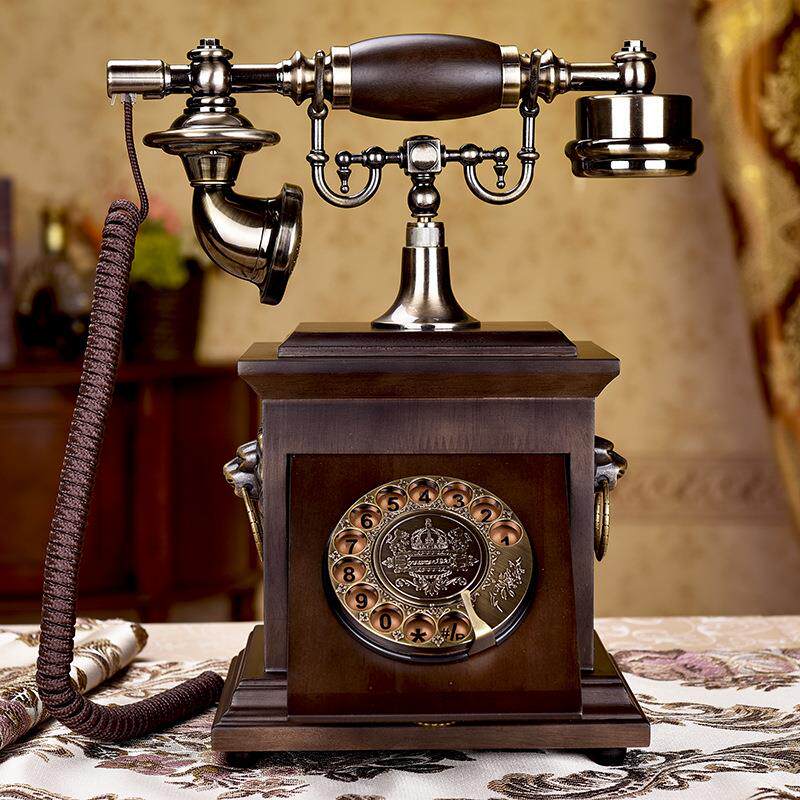实木复古转盘电话机老式家用座机有线美式仿古中式古董民国电话