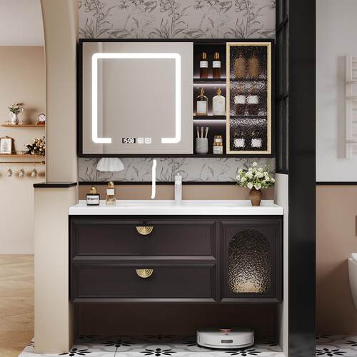 法式浴室柜陶瓷一体盆全镜浴柜深盆陶瓷洗漱台深盆洗手脸盆组合