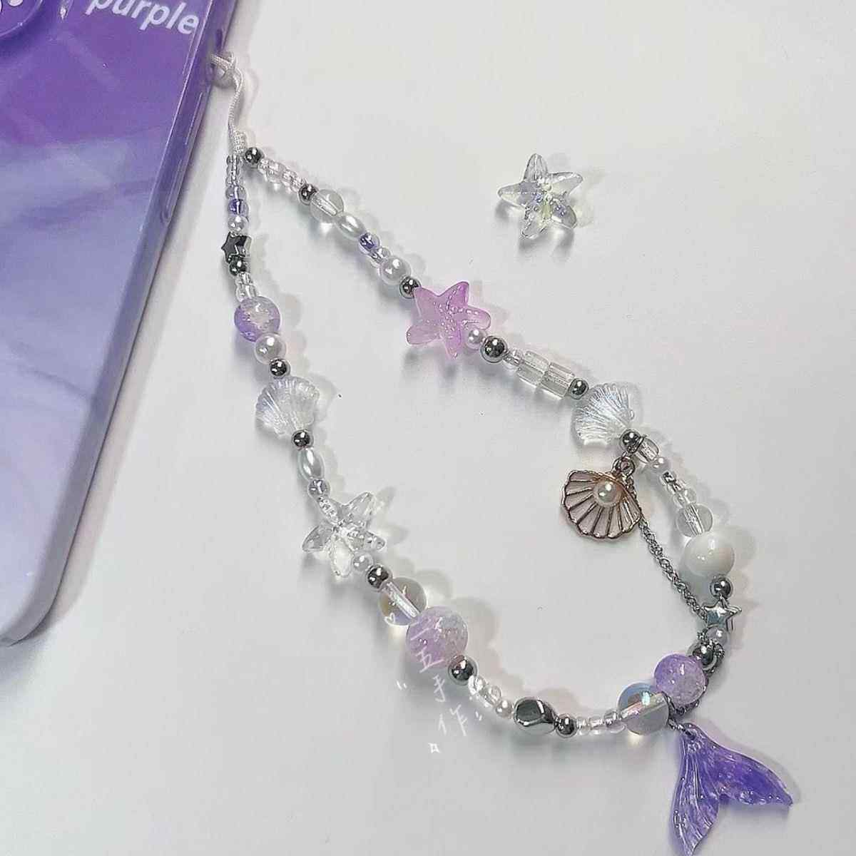 紫色人鱼公主手机链手腕挂绳珠串挂件高级感挂链相机挂饰女款链条