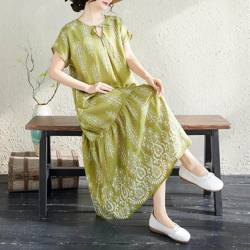 高端外贸款棉绸睡裙女夏季新款大尺码妈妈睡衣家居服长版洋装外穿