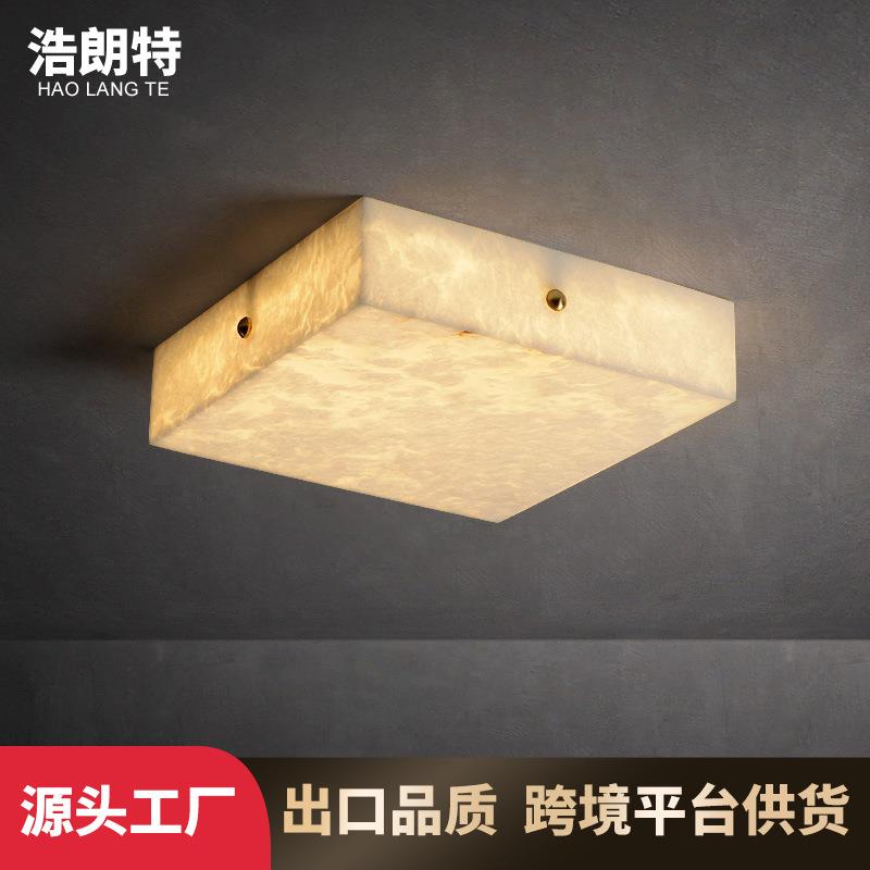 云石全铜吸顶灯新中式卧室灯方形现代简约别墅客厅主卧阳台房间灯