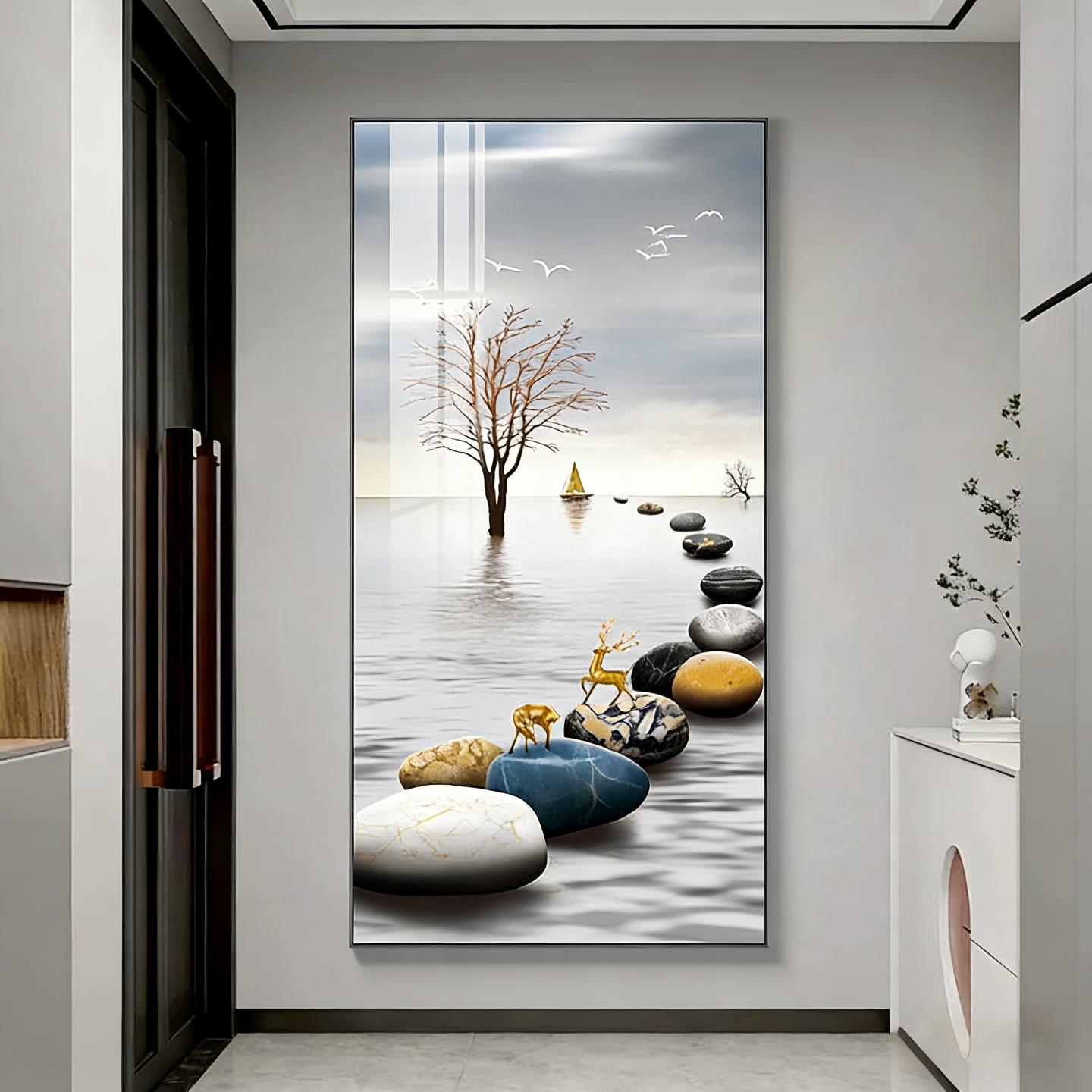 高级感入户玄关装饰画轻奢现代简约走廊过道挂画客厅门大幅壁画