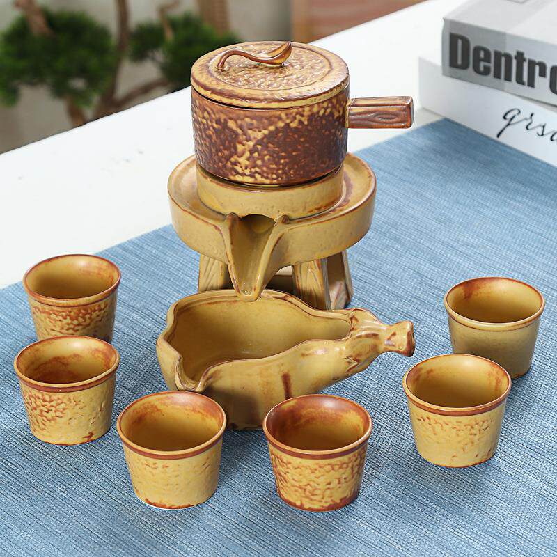 创意古陶仿石磨半自动茶具时来运转复古懒人陶瓷茶具套装礼品