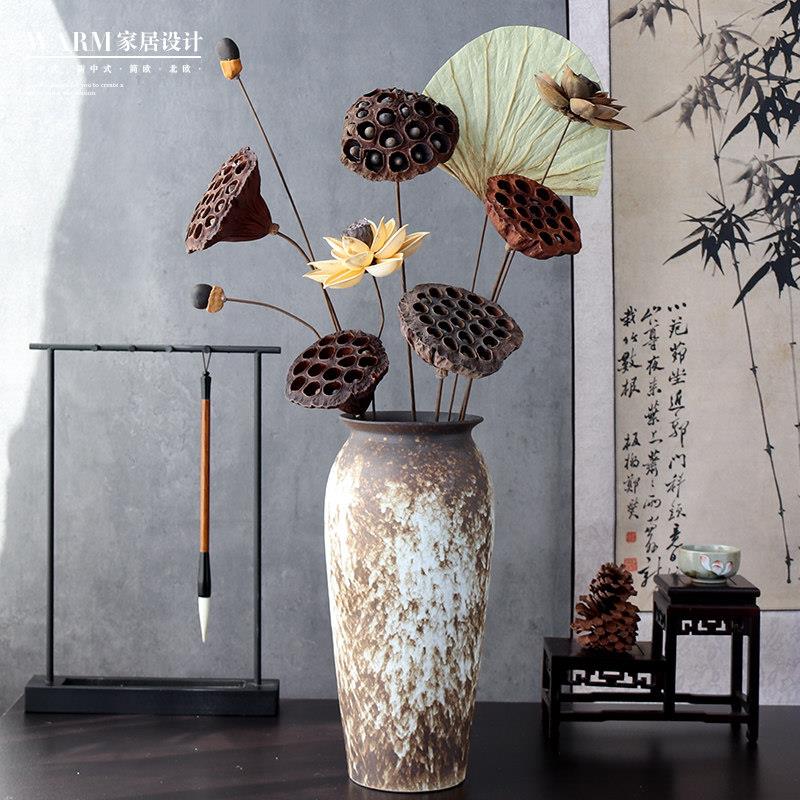 高级干燥花花束摆件客厅摆设瓶子花瓶陶瓷装饰插花天然莲蓬卧室桌