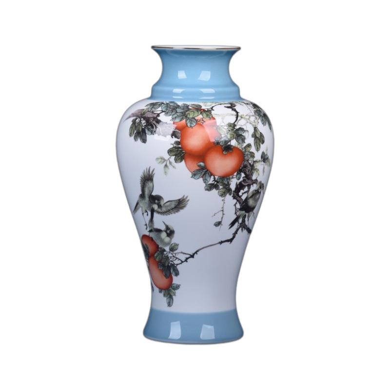 新中式颜色釉粉彩花鸟陶瓷花瓶装饰品摆件客厅桌面插花花器批发