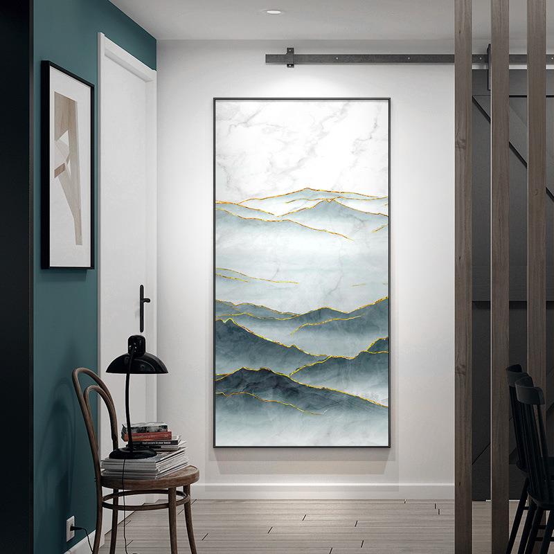 玄画挂版画正对门山水画现代RKA式走廊过道竖装关中饰画抽象水墨