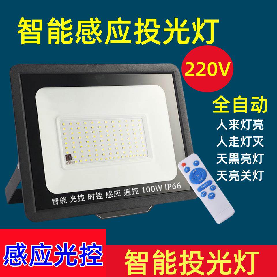 led光控投光灯220v户外防水人体感应庭院灯监控照明灯天黑自动亮