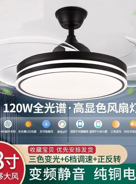 黑色隐形吊扇LED客厅电扇灯卧室一体家用灯具餐厅灯风扇吊扇灯智