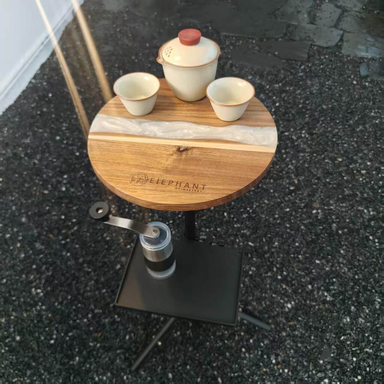 挪威象Elephant胡桃色木桌椅露营野餐折叠桌茶几多功能圆桌升降