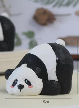 青木凡创意家居装饰礼品木质熊猫手工雕刻桌面车载摆件