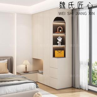 衣柜带床头柜一体转角实木卧室拐角衣橱家用组合置物柜定制边柜
