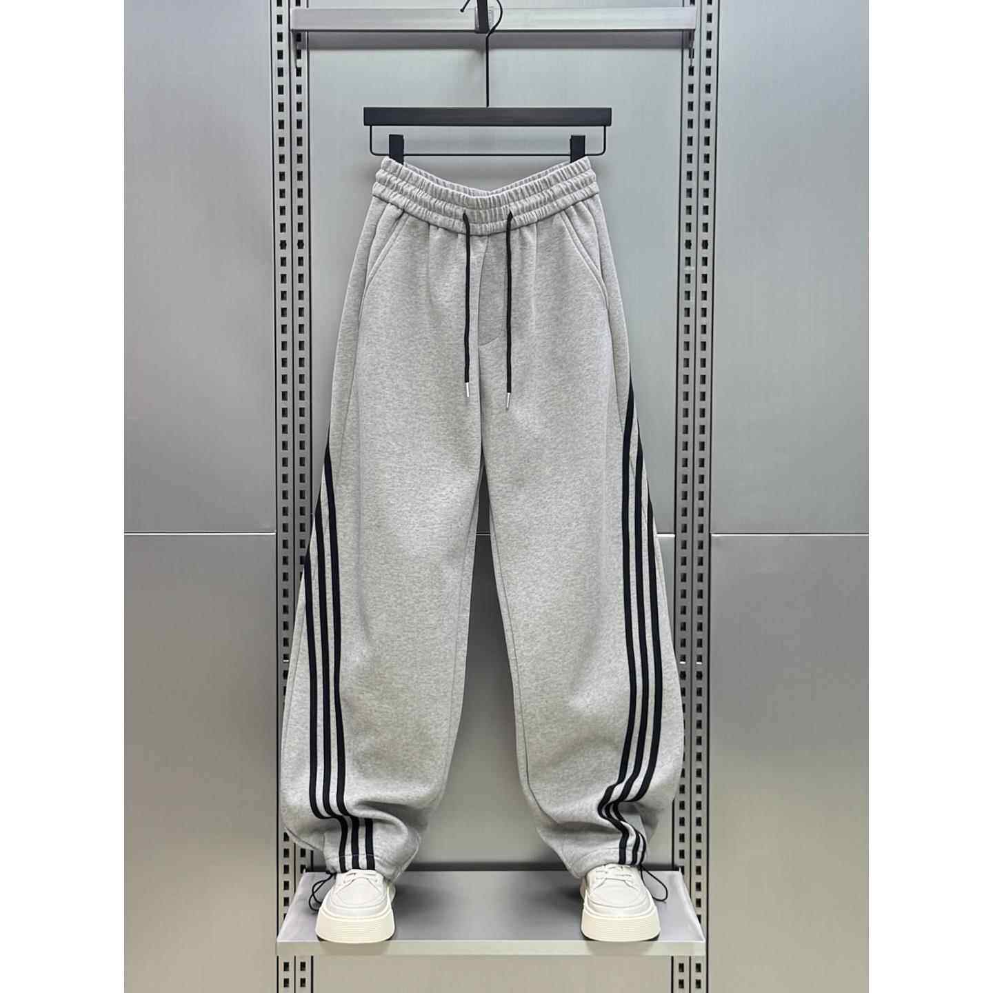 MAROLIO~休闲慵懒风！潮流拼接条纹运动裤男秋冬新款加厚抽绳卫裤