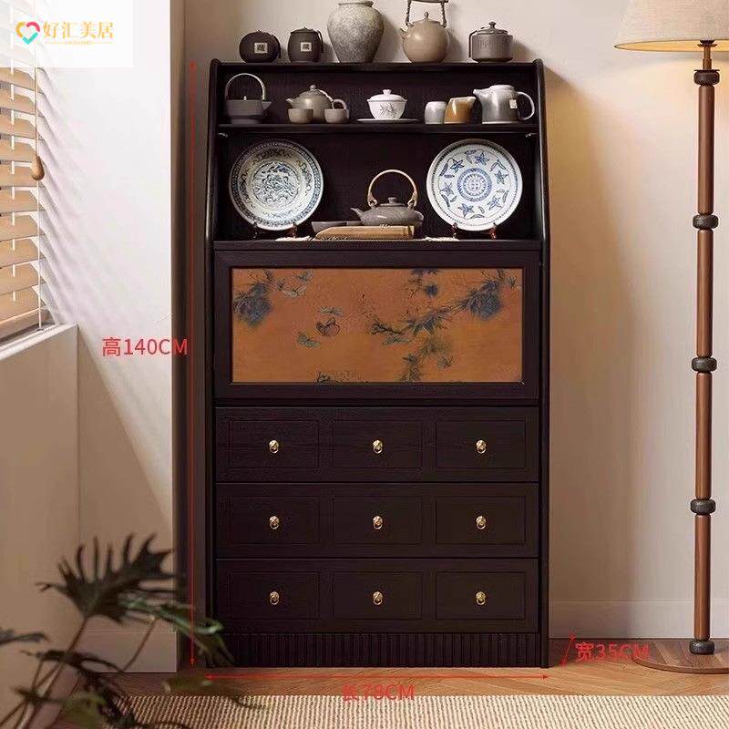 香云纱书柜美式复古斗柜实木抽屉柜书架玄关柜展示柜客厅家用收纳