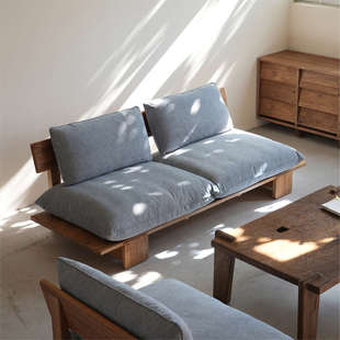 老榆木侘寂风地台沙发实木原木榻榻米民宿简约休闲客厅靠背沙发椅