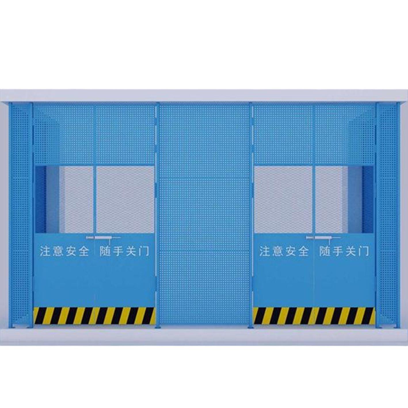 蓝色组合式施工电梯门电梯井口升降机封闭钢板楼层防护人货梯门