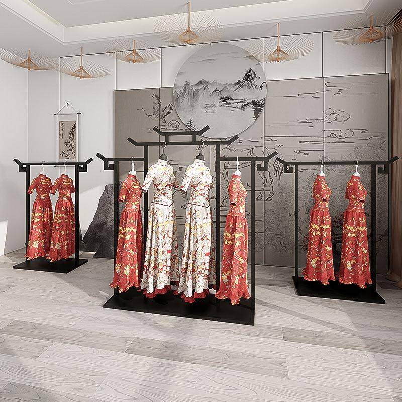 中式汉服展示架落地式秀禾挂衣架影楼工作室旗袍礼服婚纱架子方管