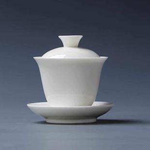 德化白瓷三才盖碗大号不烫手羊脂玉瓷茶碗功夫茶具公司LOGO伴手礼