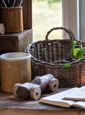 藤编手工编织小挂篮房姜收纳篮墙SGB上壁挂背厨景装饰吊篮小蒜篮