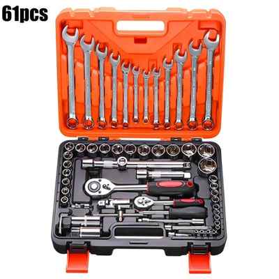 61pcs Socket Set,1/2 1/4 3/8inch Ratchet Wrench Set with Met
