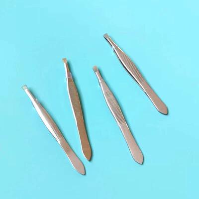 Manufacturer's Stock: Stainless Steel Slanted Tip Tweezers,