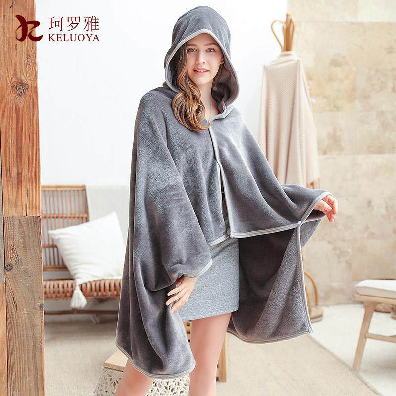 春秋单人保暖珊瑚绒懒人披肩毛毯办公室学生午睡空调毯子披风斗篷