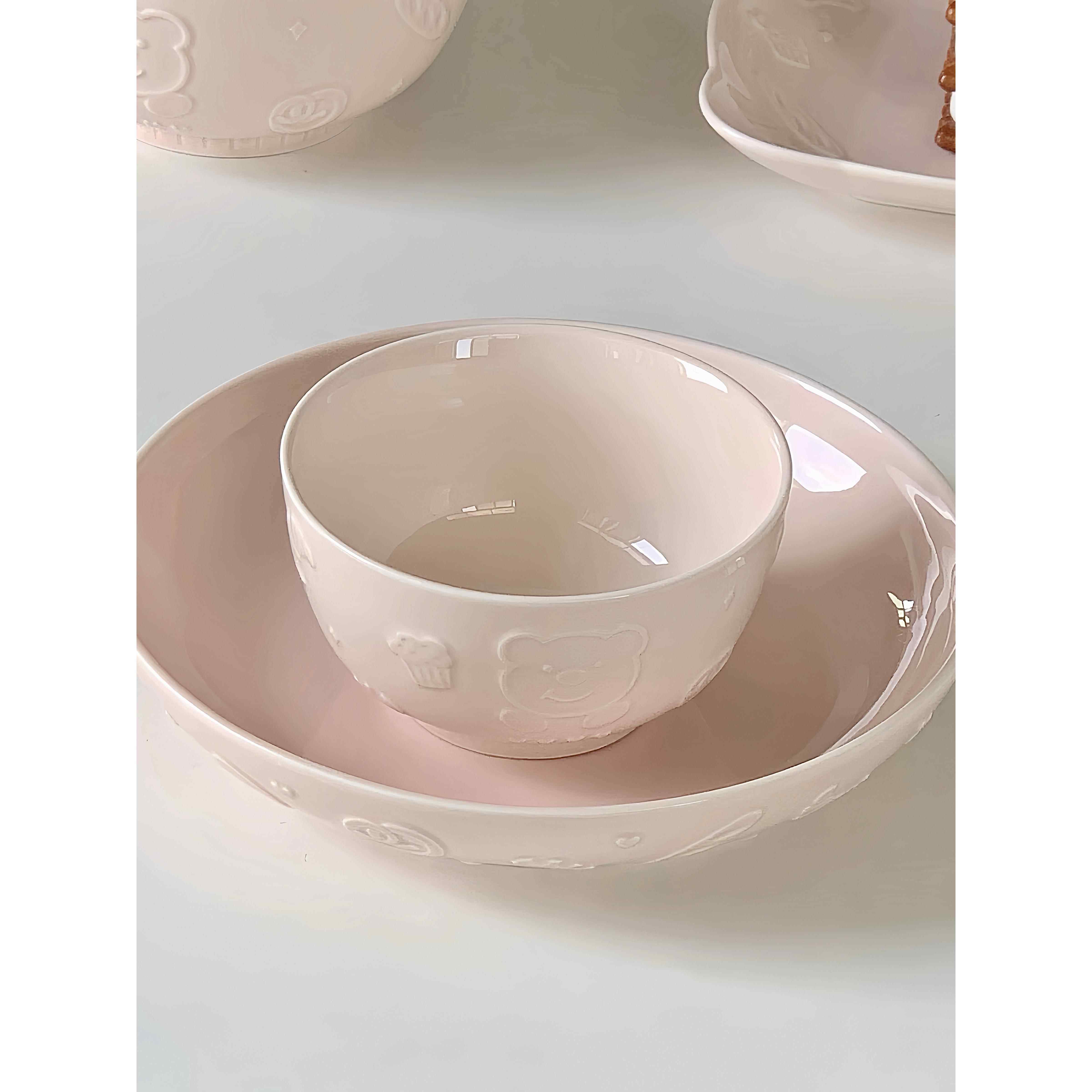 高端餐具餐具家用盘子2025新款高颜值少女心奶油熊饭碗盘,餐饮具,盘,淘宝优惠券,粉丝福利购,淘宝优惠卷