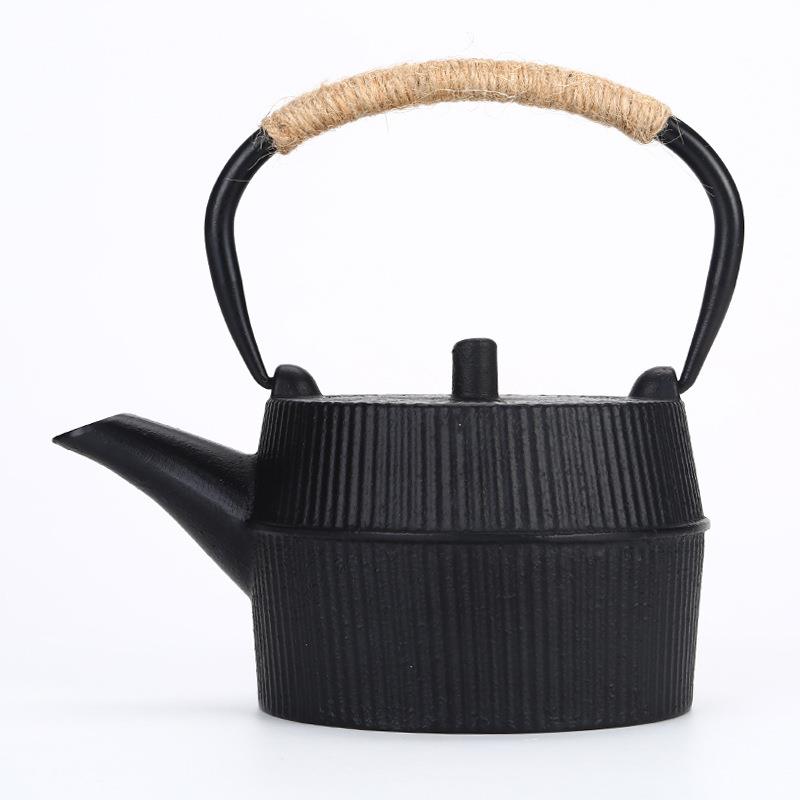 创意桶型竖纹铸铁壶茶壶老铁壶泡茶壶茶具煮水壶铁壶摆件日式