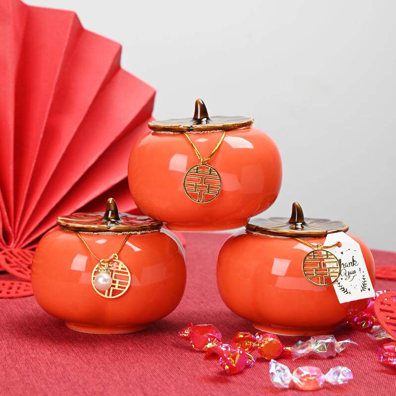 柿子喜糖盒糖罐结婚一对陶瓷罐送朋友订婚桌面摆件伴手礼节日礼品