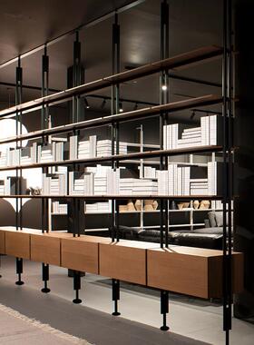 意式铁艺书架落地实木书柜极简书架客厅隔间架满墙多层展示置物架