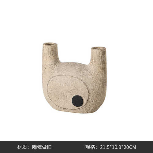 玄关软装陶瓷售楼处插花旧创意样板房器酒店风工艺品复古侘做花寂