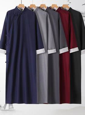 中式长衫男女民国风长袍长褂茶服马褂唐装礼服立领相声服表演出服