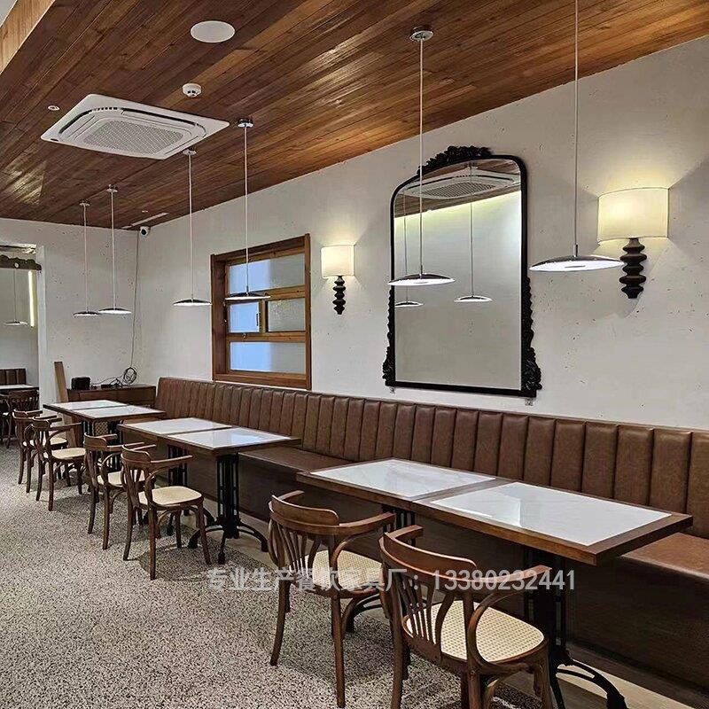 法式西餐厅桌椅组合定制卡座沙发餐饮商用肘子实木网红咖啡店椅子