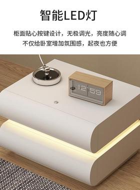 UBJ新款家头网红奶油白色床柜式皮质意极简卧室实木用床边收纳储