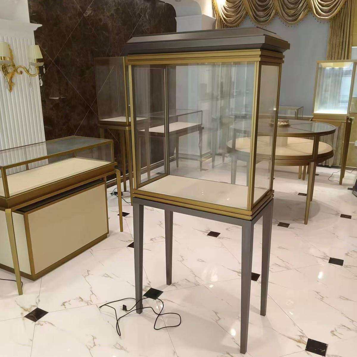 现货珠宝展示柜奢侈品钟表首饰玻璃展柜圆弧陈列架展示台中岛柜