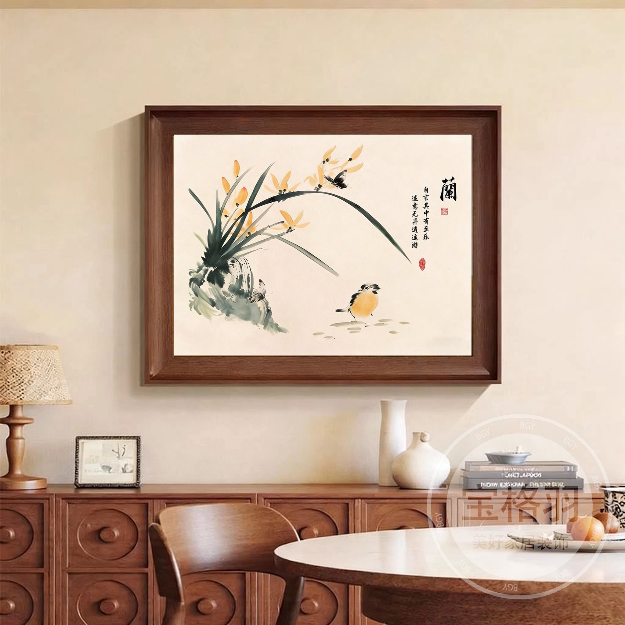 新中式兰竹电表箱弱电箱盖板装饰画配电箱电闸盒子开关遮挡挂画
