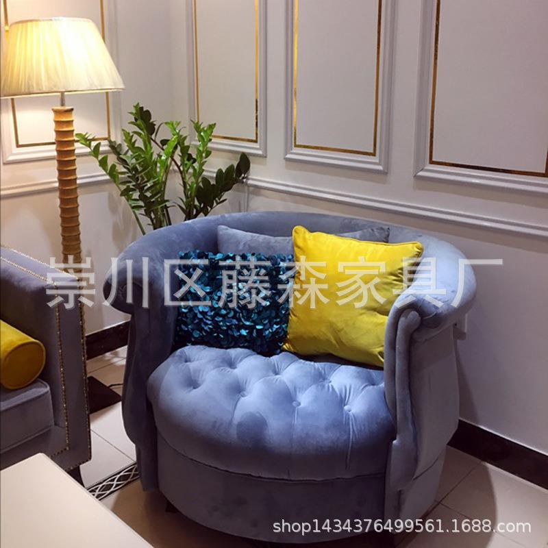 美式椭圆形沙发式单形人小沙发欧绒质扣TUW布艺拉客厅新古典弧休