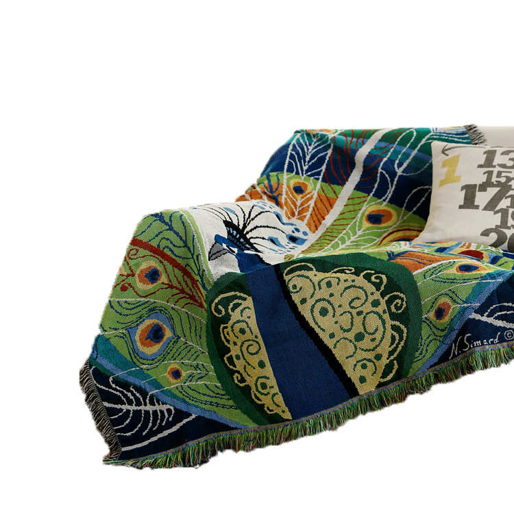 春夏美式孔雀图案沙发巾挂毯盖毯波西米亚民族风盖巾毯子座椅