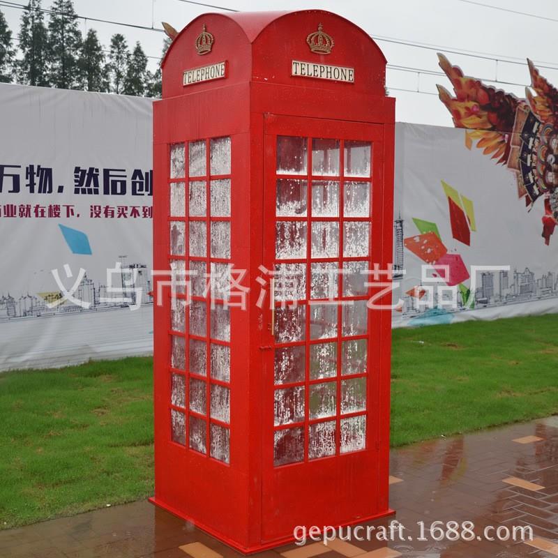 厂家英伦红色电话亭影楼摄影道具摆件商场广场电话亭铁艺