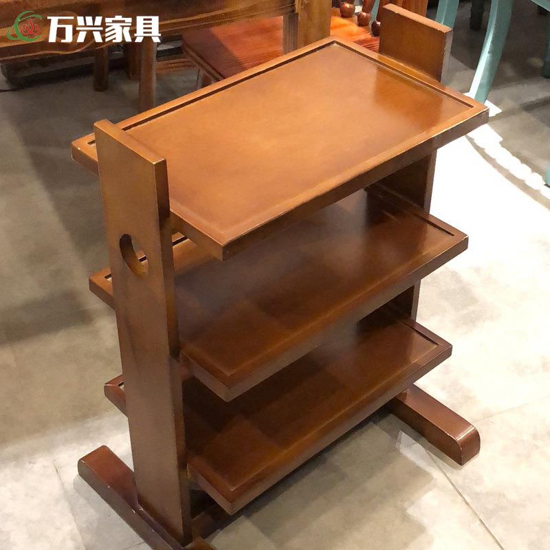 新中式实木菜架火锅店餐馆置物架多层可移动送餐车商用可定 制